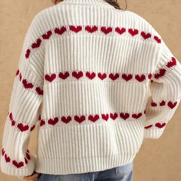 Valentine’s Day heart sweater crop knit cream women’s large & womens small - Picture 2 of 2